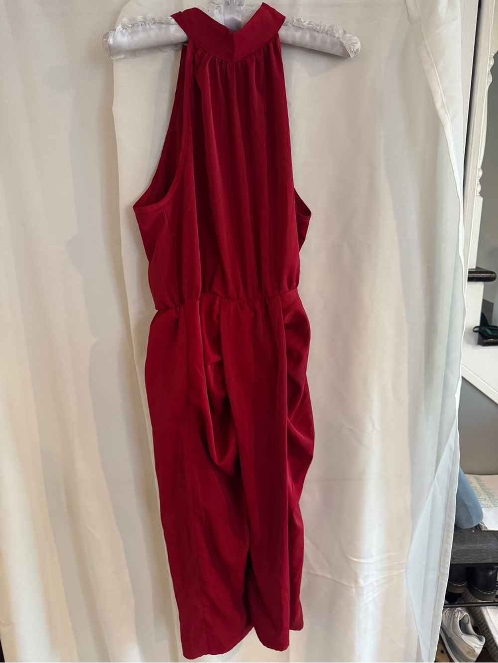 SHEIN Red Midi Halter Jumpsuit Dress